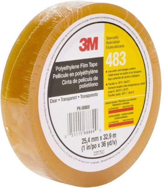 3M - 36 Yds. x 1", Clear Polyethylene Film Tape - 483 Series, 5 mil Thick, 10 Lb./Inch Tensile Strength - Industrial Tool & Supply