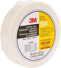 3M - 36 Yds. x 1", White Nonwoven Fabric Film Tape - 394 Series, 4 mil Thick, 6 Lb./Inch Tensile Strength - Industrial Tool & Supply