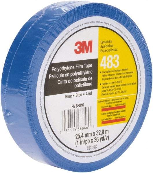 3M - 36 Yds. x 1", Blue Polyethylene Film Tape - 483 Series, 5 mil Thick, 10 Lb./Inch Tensile Strength - Industrial Tool & Supply