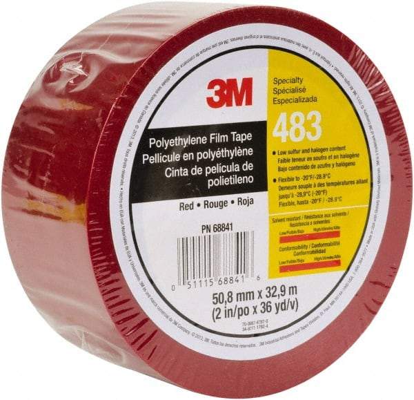 3M - 36 Yds. x 2", Red Polyethylene Film Tape - 483 Series, 5 mil Thick, 10 Lb./Inch Tensile Strength - Industrial Tool & Supply