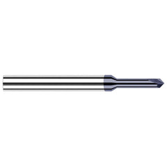 Chamfer Mill: 0.06″ Dia, 2 Flutes, Solid Carbide 2-1/2″ OAL, 1/8″ Shank Dia, AlTiN Coated