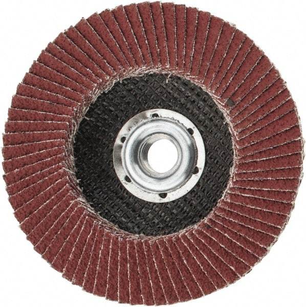 3M - 80 Grit, 4-1/2" Disc Diam, 5/8-11 Center Hole, Type 27 Ceramic Flap Disc - 13,300 Max RPM, Cloth Backing, Arbor Attaching System, Coated - Industrial Tool & Supply