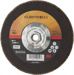 3M - 60 Grit, 7" Disc Diam, 5/8-11 Center Hole, Type 27 Ceramic Flap Disc - 13,300 Max RPM, Cloth Backing, Arbor Attaching System, Coated - Industrial Tool & Supply