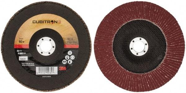 3M - 60 Grit, 7" Disc Diam, 7/8" Center Hole, Type 29 Ceramic Flap Disc - 13,300 Max RPM, Cloth Backing, Arbor Attaching System, Coated - Industrial Tool & Supply