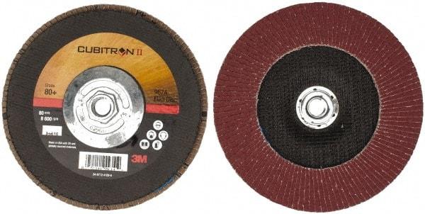 3M - 80 Grit, 7" Disc Diam, 5/8-11 Center Hole, Type 27 Ceramic Flap Disc - 13,300 Max RPM, Cloth Backing, Arbor Attaching System, Coated - Industrial Tool & Supply