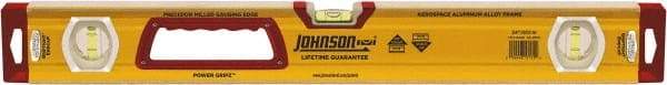 Johnson Level & Tool - 24" Long 3 Vial Box Beam Level - Aluminum, Yellow, 2 Plumb & 1 Level Vials - Industrial Tool & Supply