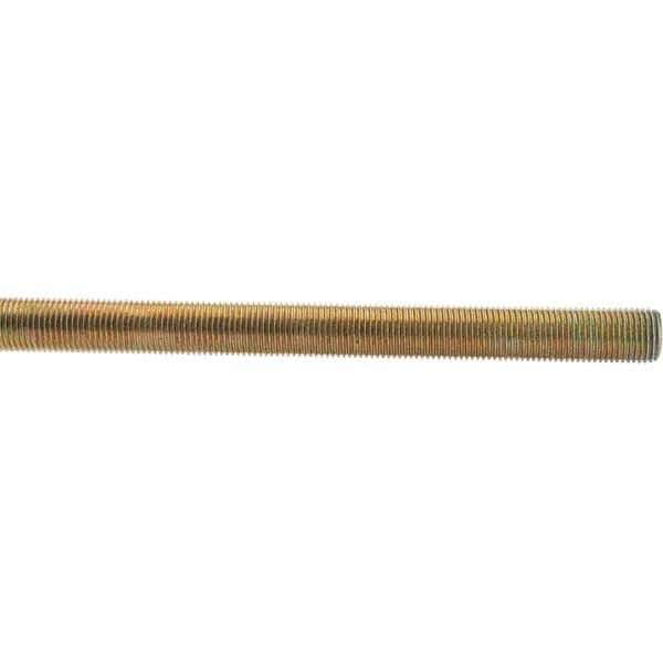 Value Collection - 1/2-20 UNF (Fine), 3' Long, Low Carbon Steel Threaded Rod - Yellow Zinc-Plated Finish - Industrial Tool & Supply