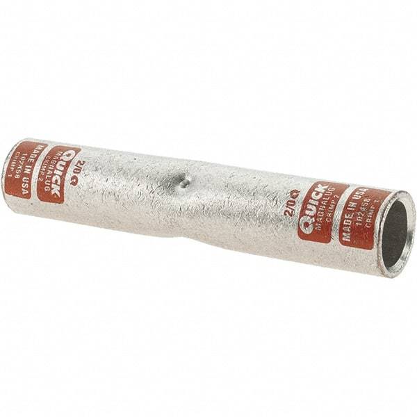 Made in USA - 2/0 AWG Compatible, Noninsulated, Crimp-On Butt Splice Terminal - 2 Wire Entries, Copper Contacts, Tin Contact Plating - Industrial Tool & Supply