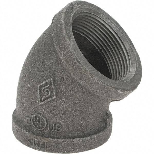 Value Collection - Size 1-1/2", Class 150, Malleable Iron Black Pipe 45° Elbow - 150 psi, Threaded End Connection - Industrial Tool & Supply