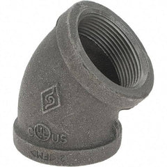 Value Collection - Size 1-1/2", Class 150, Malleable Iron Black Pipe 45° Elbow - 150 psi, Threaded End Connection - Industrial Tool & Supply