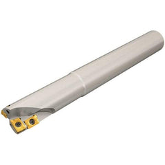 Iscar - 38mm Cut Diam, 26mm Max Depth of Cut, 32mm Shank Diam, 130mm OAL, Indexable Square Shoulder Helical End Mill - Weldon Shank, 90° Lead Angle, Through Coolant, Series Helimill - Industrial Tool & Supply