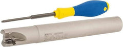Iscar - 1" Cut Diam, 0.56" Max Depth of Cut, 1" Shank Diam, 7.87" OAL, Indexable Square Shoulder End Mill - AD..1505.., HM90 AD..1505 Inserts, Cylindrical Shank, 90° Lead Angle, Series Heli2000 - Industrial Tool & Supply