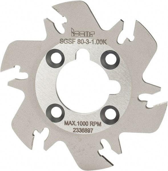 Iscar - Arbor Hole Connection, 3/32" Cutting Width, 0.63" Depth of Cut, 3.15" Cutter Diam, 1" Hole Diam, 6 Tooth Indexable Slotting Cutter - SGSF Toolholder, GSFN, GSFU Insert - Industrial Tool & Supply