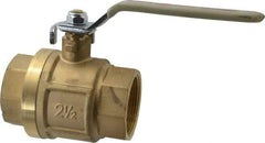 Value Collection - 2-1/2" Pipe, Full Port, Brass Full Port Ball Valve - Inline - Two Way Flow, FNPT x FNPT Ends, Lever Handle, 450 WOG, 150 WSP - Industrial Tool & Supply