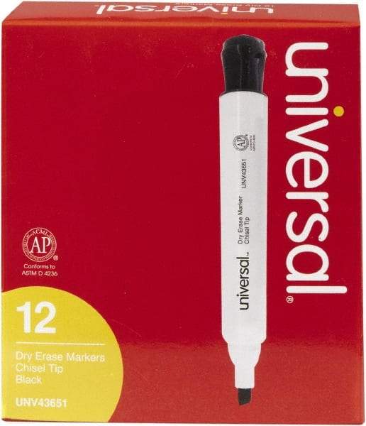 UNIVERSAL - Black, Chisel Tip, Dozen Dry Erase Markers - For Use with Dry Erase Marker Boards - Industrial Tool & Supply