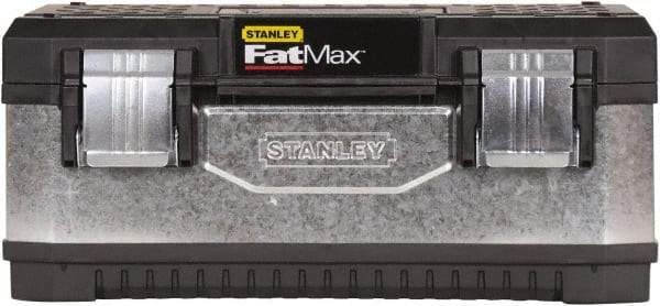 Stanley - 2 Compartment 1 Tray Tool Box - 19-5/8" Wide x 8-11/16" Deep x 11-1/8" High, Metal/Plastic, Black/Silver - Industrial Tool & Supply