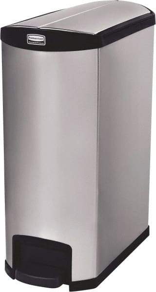 Rubbermaid - 24 Gal Rectangle Unlabeled Trash Can - 32.84" High x 27-1/8" Long, Chrome, Black, Metal - Industrial Tool & Supply