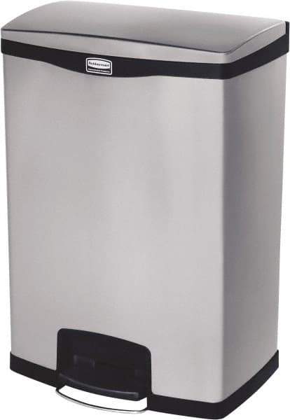 Rubbermaid - 24 Gal Rectangle Unlabeled Trash Can - 31.83" High x 21-3/4" Long, Chrome, Black, Metal - Industrial Tool & Supply