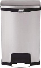 Rubbermaid - 13 Gal Rectangle Unlabeled Trash Can - 28.66" High x 18-1/8" Long, Chrome, Black, Metal - Industrial Tool & Supply