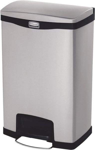 Rubbermaid - 13 Gal Rectangle Unlabeled Trash Can - 28.66" High x 18-1/8" Long, Chrome, Black, Metal - Industrial Tool & Supply