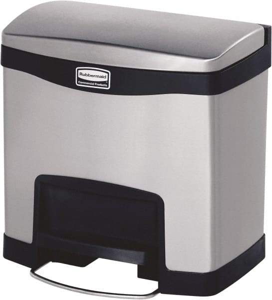 Rubbermaid - 4 Gal Rectangle Unlabeled Trash Can - 15.73" High x 15-1/2" Long, Chrome, Black, Metal - Industrial Tool & Supply