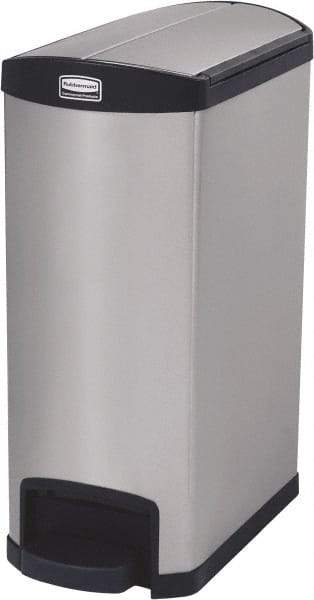 Rubbermaid - 13 Gal Rectangle Unlabeled Trash Can - 28.85" High x 22-5/8" Long, Chrome, Black, Metal - Industrial Tool & Supply