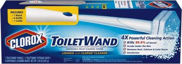 Clorox - 15-3/8" OAL Toilet Bowl Brush - Sponge End, Curved Plastic Handle, White, 6 Cleaning Head Refills - Industrial Tool & Supply