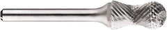 SGS Pro - 1/2" Cut Diam, 1/4" Shank Diam, Cylinder with Radius Head Double Cut Burr - Carbide, Radius End, 1" LOC, 1" OAL - Industrial Tool & Supply
