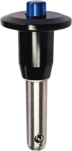 Monroe Engineering Products - 5/8" Diam, 1-1/2" Usable Length, Button Handle, Push Button Quick Release Pin - 3-3/4" OAL, Grade 4140 Steel, Zinc-Plated Finish - Industrial Tool & Supply