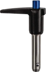 Monroe Engineering Products - 5/8" Diam, 5" Usable Length, L Handle, Push Button Quick Release Pin - 7-1/2" OAL, Grade 4140 Steel, Zinc-Plated Finish - Industrial Tool & Supply