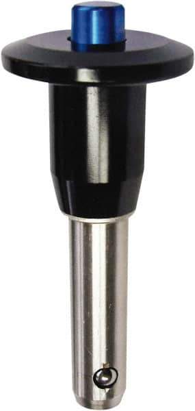 Monroe Engineering Products - 1" Diam, 5" Usable Length, Button Handle, Push Button Quick Release Pin - 8" OAL, Grade 4140 Steel, Zinc-Plated Finish - Industrial Tool & Supply