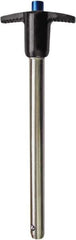 Monroe Engineering Products - 10mm Pin Diam, 50mm Usable Length, T Handle Quick Release Pin - 95.1mm OAL, 440C Stainless Steel Ball, Aluminum Handle - Industrial Tool & Supply