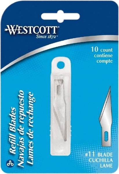 Westcott - 10 Piece Stainless Steel Hobby Blade - 57mm OAL, 0.984" Blade Length, 0.02" Blade Thickness - Industrial Tool & Supply