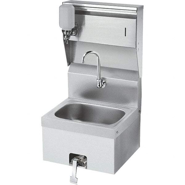 Krowne - 10" Long x 14" Wide Inside, 1 Compartment, Grade 304 Stainless Steel Hand Sink with Knee Valve - 20 Gauge, 24" Long x 16" Wide x 15" High Outside, 6" Deep - Industrial Tool & Supply