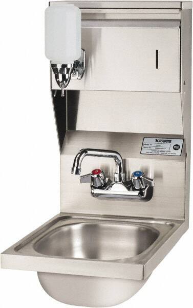 Krowne - 10" Long x 14" Wide Inside, 1 Compartment, Grade 304 Stainless Steel Hand Sink with Soap & Towel - 20 Gauge, 24" Long x 12" Wide x 17" High Outside, 6" Deep - Industrial Tool & Supply