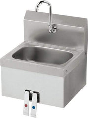 Krowne - 10" Long x 14" Wide Inside, 1 Compartment, Grade 304 Stainless Steel Hand Sink with Knee Valve - 20 Gauge, 15" Long x 16" Wide x 19" High Outside, 6" Deep - Industrial Tool & Supply
