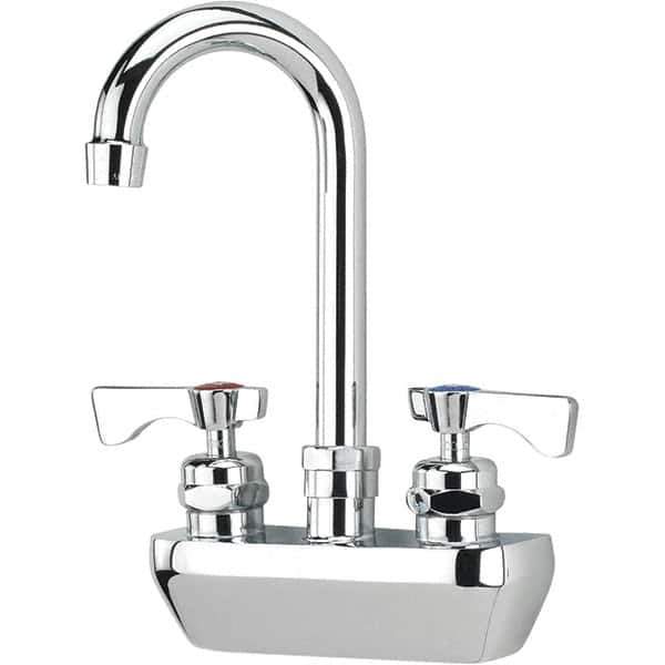 Krowne - Wall Mount, High Arc Service Sink Faucet - Two Handle, Color Coded, Blade Handle, Gooseneck Spout and Nozzle, No Drain - Industrial Tool & Supply