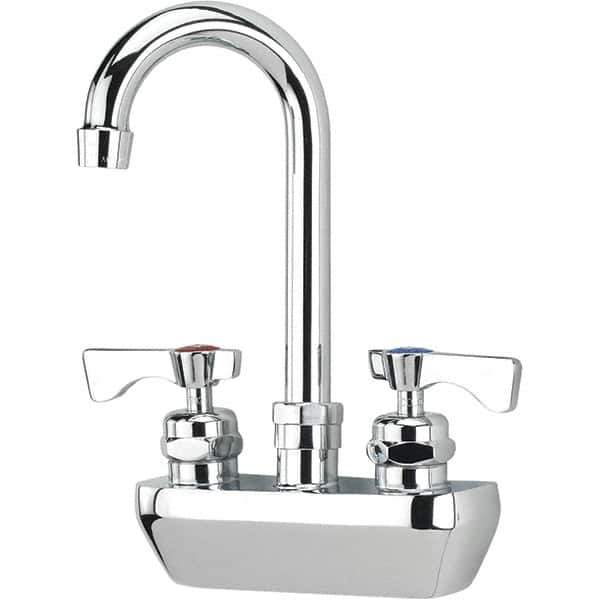 Krowne - Wall Mount, High Arc Service Sink Faucet - Two Handle, Color Coded, Blade Handle, Gooseneck Spout and Nozzle, No Drain - Industrial Tool & Supply