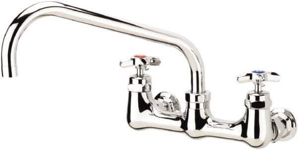 Krowne - Wall Mount, Low Arc Full Flow Faucet - Two Handle, Color Coded, Cross Handle, Swing Spout and Nozzle, No Drain - Industrial Tool & Supply