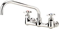 Krowne - Wall Mount, Low Arc Full Flow Faucet - Two Handle, Color Coded, Cross Handle, Swing Spout and Nozzle, No Drain - Industrial Tool & Supply