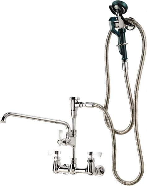 Krowne - Wall Mount, Add On Faucet for Pre-Rinse Units with Spray - Two Handle, Color Coded, Blade Handle, Swing Spout and Nozzle, No Drain - Industrial Tool & Supply