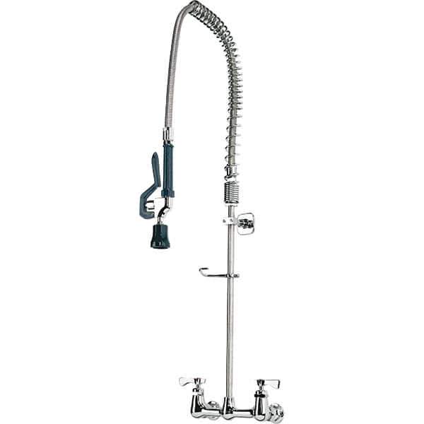 Krowne - Wall Mount, Pre Rinse Faucet with Spray - Two Handle, Color Coded, Blade Handle, Gooseneck Spout with Hose, No Drain - Industrial Tool & Supply