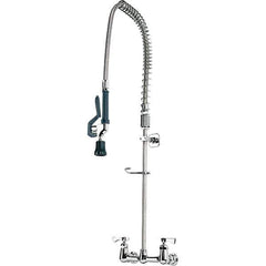Krowne - Wall Mount, Pre Rinse Faucet with Spray - Two Handle, Color Coded, Blade Handle, Gooseneck Spout with Hose, No Drain - Industrial Tool & Supply