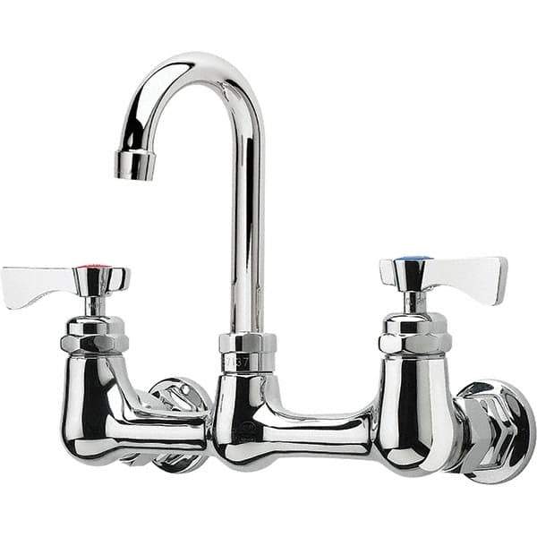 Krowne - Wall Mount, High Arc Service Sink Faucet - Two Handle, Color Coded, Blade Handle, Gooseneck Spout and Nozzle, No Drain - Industrial Tool & Supply