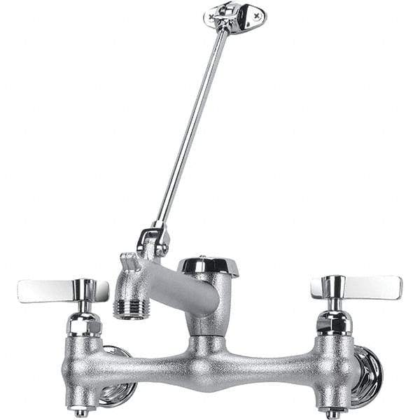 Krowne - Wall Mount, Long Spout Service Sink Faucet - Two Handle, Color Coded, Blade Handle, Spout with Hook, No Drain - Industrial Tool & Supply