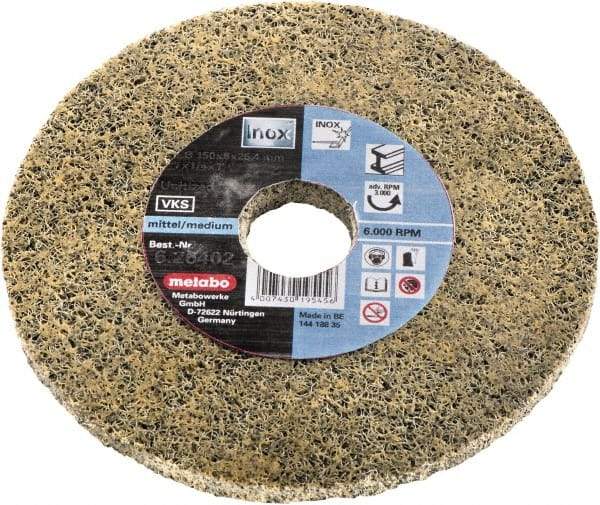 Metabo - 5" Diam, 3/8" Face Width, 7/8" Center Hole, Medium Grade, Fleece Deburring Wheel - Unitized, Hard Density 3 Grade, 10,000 RPM - Industrial Tool & Supply
