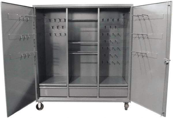 Strong Hold - 3 Shelf 3 Bin Pegboard Storage Cabinet - Steel, 72" Wide x 24" Deep x 80" High, Dark Gray - Industrial Tool & Supply