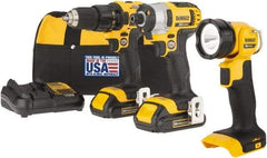 DeWALT - 20 Volt Cordless Tool Combination Kit - Includes 1/2" Drill/Driver, 1/4" Impact Driver & Work Light, Lithium-Ion Battery Included - Industrial Tool & Supply