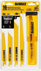 DeWALT - 16 Pieces, 6" to 9" Long x 0.04" Thickness, Bi-Metal Reciprocating Saw Blade Set - Straight Profile, 6 to 18 Teeth, Toothed Edge - Industrial Tool & Supply