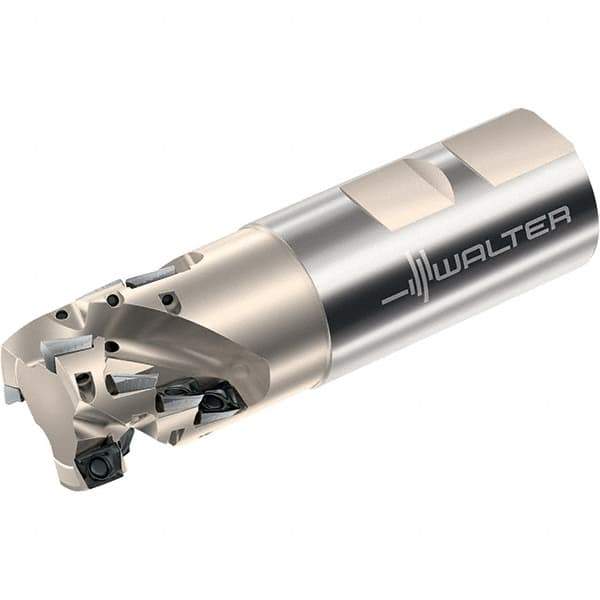 Walter - 32mm Cut Diam, 37mm Max Depth of Cut, 32mm Shank Diam, 111mm OAL, Indexable Square Shoulder Helical End Mill - Multiple Insert Styles, Weldon Shank, 90° Lead Angle, Through Coolant, Series Xtra-tec - Industrial Tool & Supply